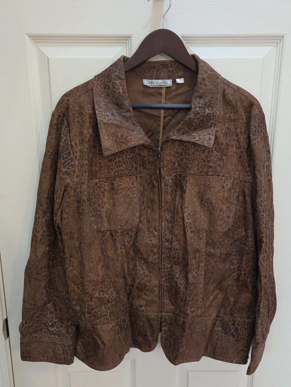 Birch Hill Brown Patterned Full Zip Jacket Sz 1X